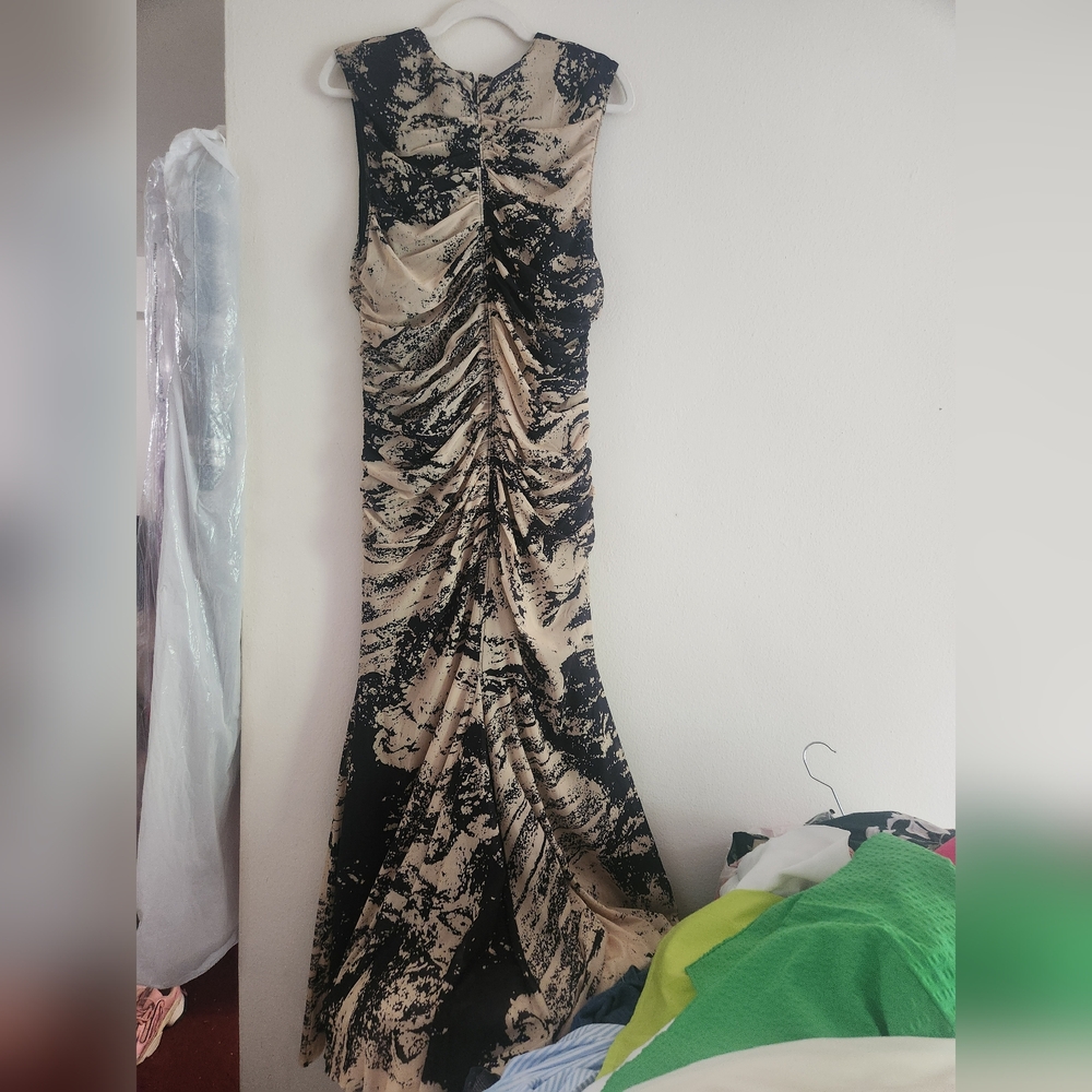 H&M STUDIO Resort Collection Mesh PATERNED Light Yellow Black Dress Sz XXL BNWT - Picture 2 of 15